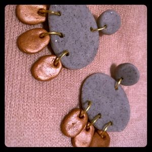 Handmade polymer clay earrings bronze and granite